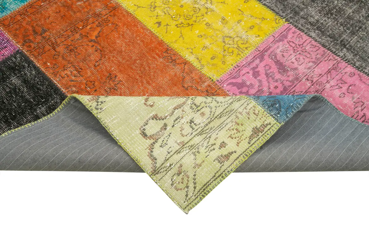 Patchwork Multi Pamuk Üzerine Yün El Dokuma Kilim-202x276 - Görsel 6
