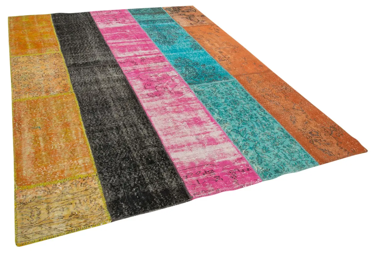 Patchwork Multi Pamuk Üzerine Yün El Dokuma Kilim-206x267 - Görsel 2