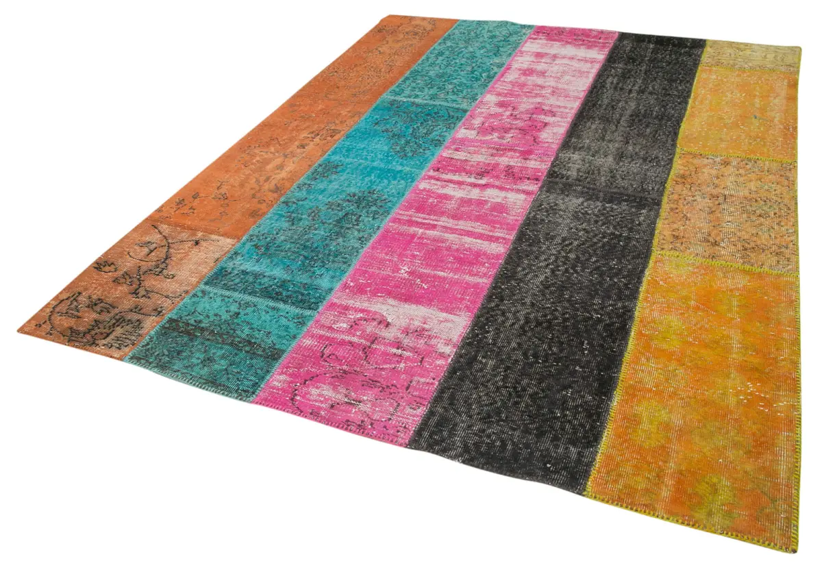 Patchwork Multi Pamuk Üzerine Yün El Dokuma Kilim-206x267 - Görsel 3