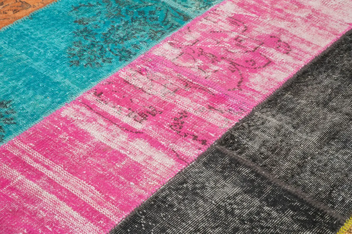 Patchwork Multi Pamuk Üzerine Yün El Dokuma Kilim-206x267 - Görsel 5