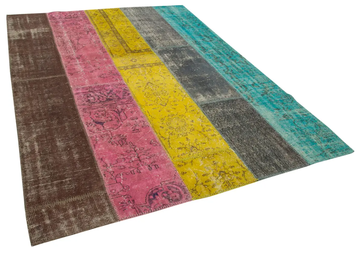 Patchwork Multi Pamuk Üzerine Yün El Dokuma Kilim-202x278 - Görsel 2
