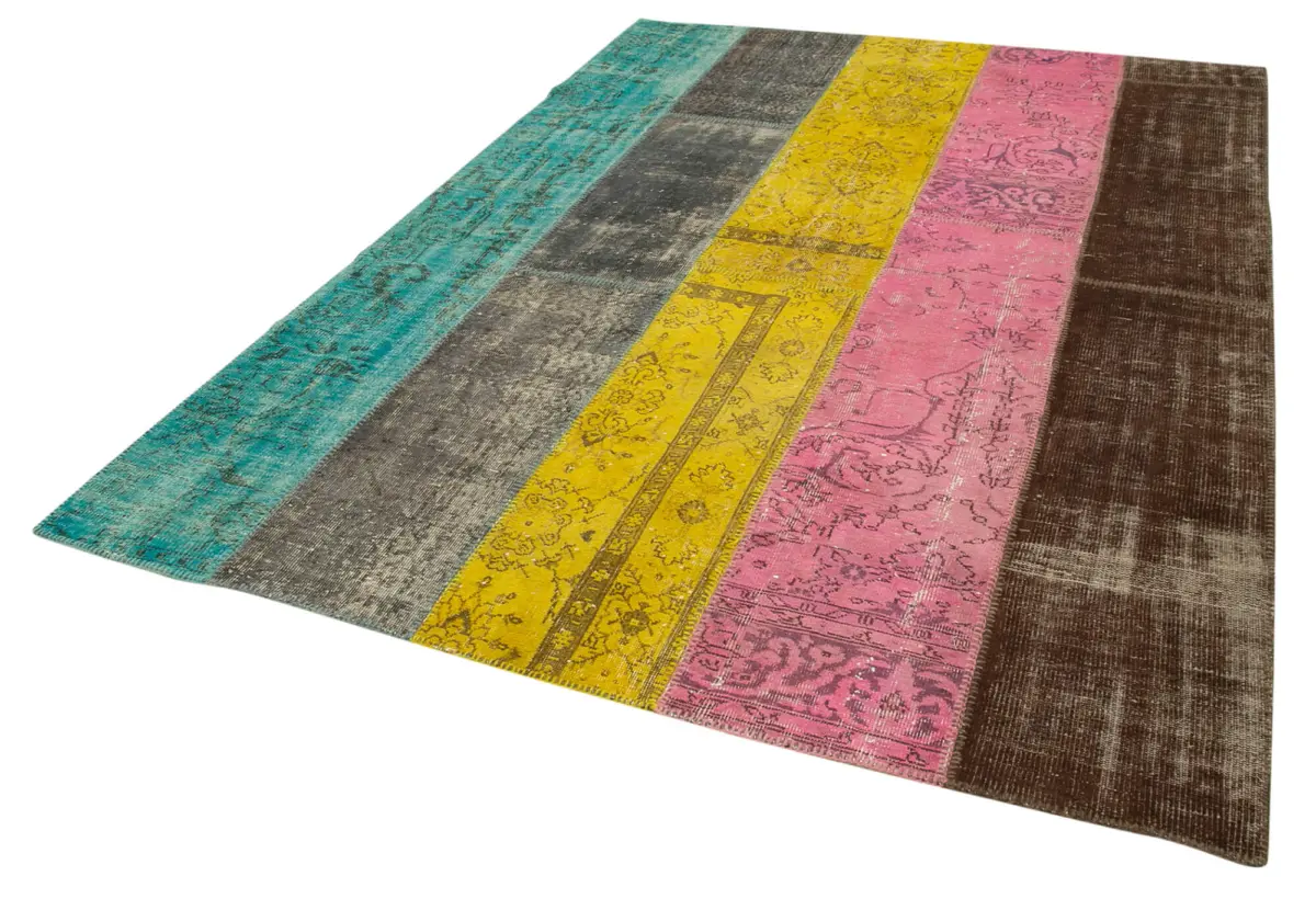 Patchwork Multi Pamuk Üzerine Yün El Dokuma Kilim-202x278 - Görsel 3
