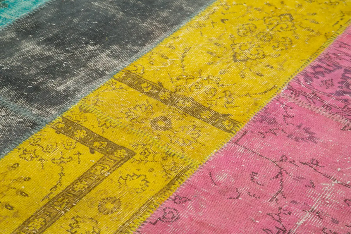 Patchwork Multi Pamuk Üzerine Yün El Dokuma Kilim-202x278 - Görsel 5