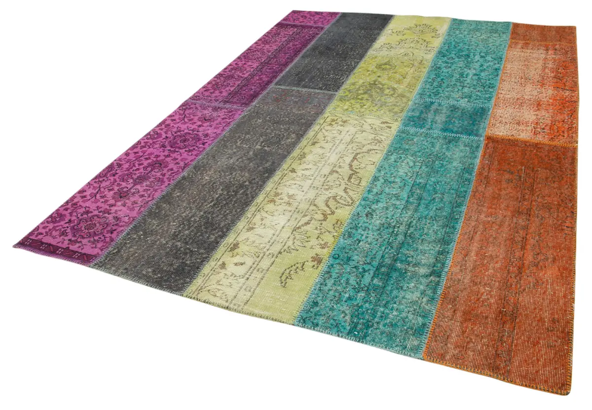 Patchwork Multi Pamuk Üzerine Yün El Dokuma Kilim-205x290 - Görsel 3
