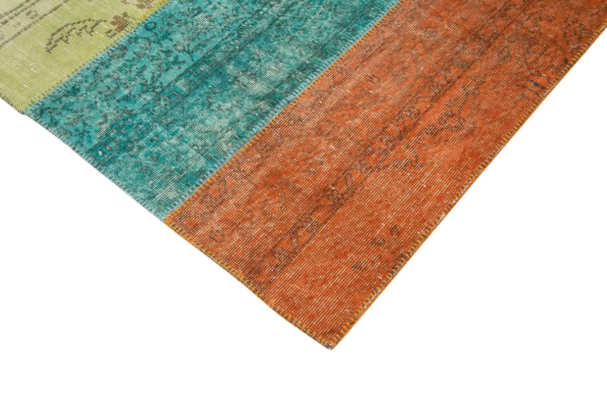 Patchwork Multi Pamuk Üzerine Yün El Dokuma Kilim-205x290 - Görsel 4