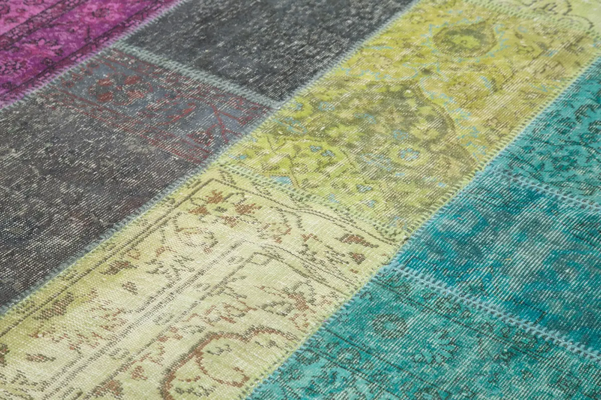 Patchwork Multi Pamuk Üzerine Yün El Dokuma Kilim-205x290 - Görsel 5