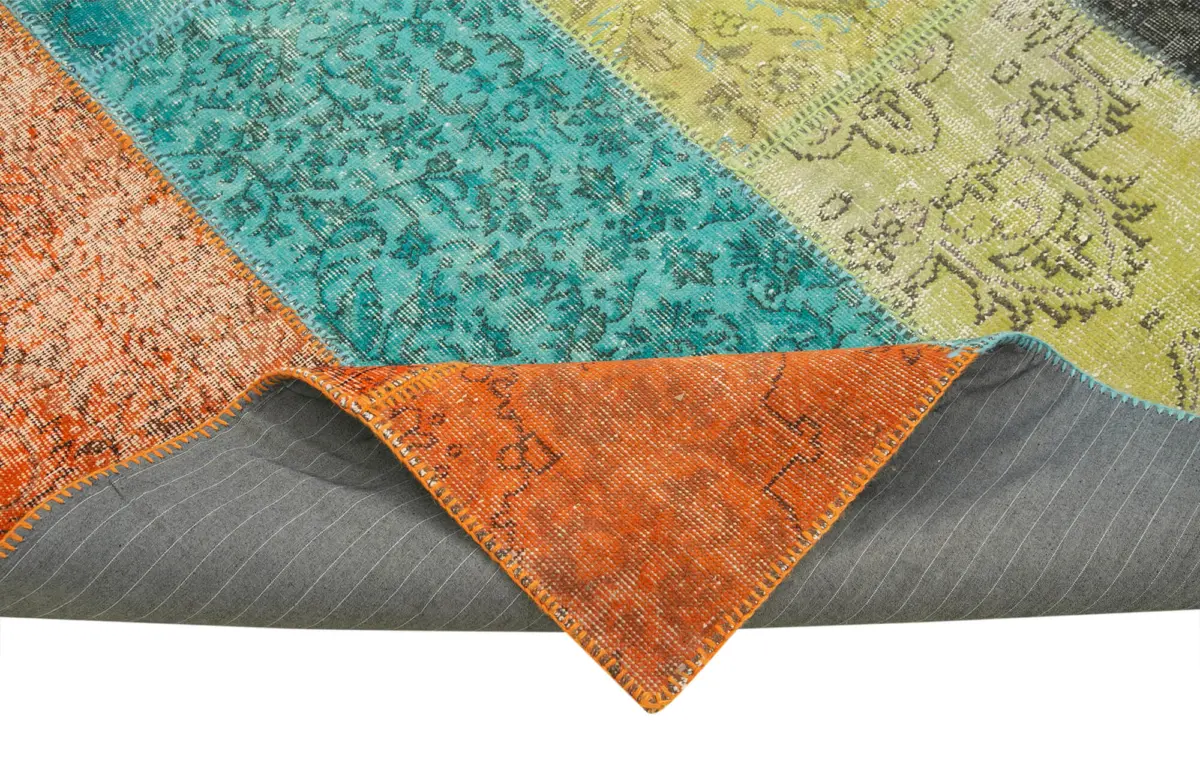 Patchwork Multi Pamuk Üzerine Yün El Dokuma Kilim-205x290 - Görsel 6