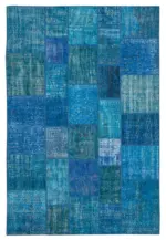 Patchwork Mavi Pamuk Üzerine Yün El Dokuma Kilim-205x305