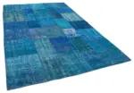Patchwork Mavi Pamuk Üzerine Yün El Dokuma Kilim-205x305 - Görsel 2