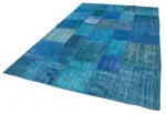 Patchwork Mavi Pamuk Üzerine Yün El Dokuma Kilim-205x305 - Görsel 3