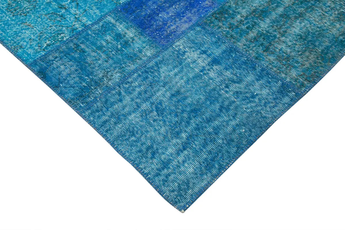 Patchwork Mavi Pamuk Üzerine Yün El Dokuma Kilim-205x305 - Görsel 4