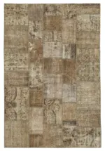 Patchwork Kahverengi Pamuk Üzerine Yün El Dokuma Kilim-201x301