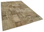 Patchwork Kahverengi Pamuk Üzerine Yün El Dokuma Kilim-201x301 - Görsel 2