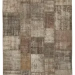 Patchwork Kahverengi Pamuk Üzerine Yün El Dokuma Kilim-203x303