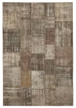 Patchwork Kahverengi Pamuk Üzerine Yün El Dokuma Kilim-203x303