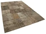 Patchwork Kahverengi Pamuk Üzerine Yün El Dokuma Kilim-203x303 - Görsel 2