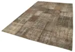 Patchwork Kahverengi Pamuk Üzerine Yün El Dokuma Kilim-203x303 - Görsel 3