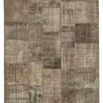 Patchwork Kahverengi Pamuk Üzerine Yün El Dokuma Kilim-202x303