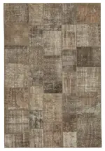 Patchwork Kahverengi Pamuk Üzerine Yün El Dokuma Kilim-202x303