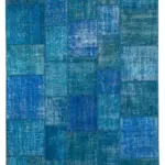 Patchwork Mavi Pamuk Üzerine Yün El Dokuma Kilim-206x298