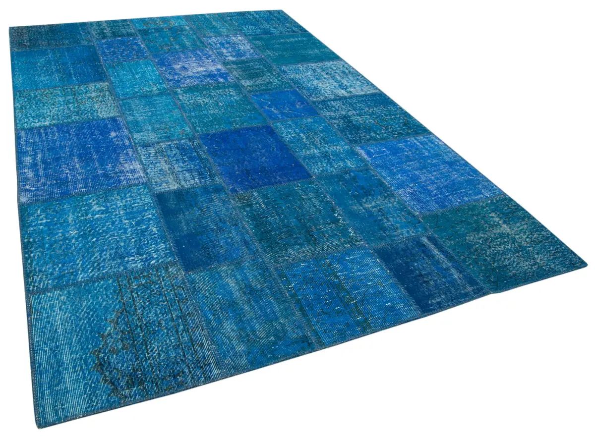 Patchwork Mavi Pamuk Üzerine Yün El Dokuma Kilim-206x298 - Görsel 2