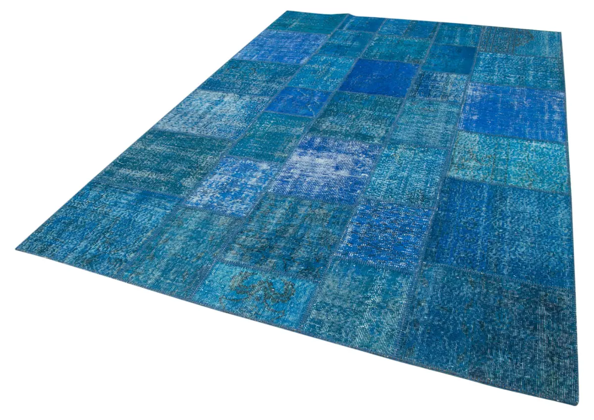 Patchwork Mavi Pamuk Üzerine Yün El Dokuma Kilim-206x298 - Görsel 3