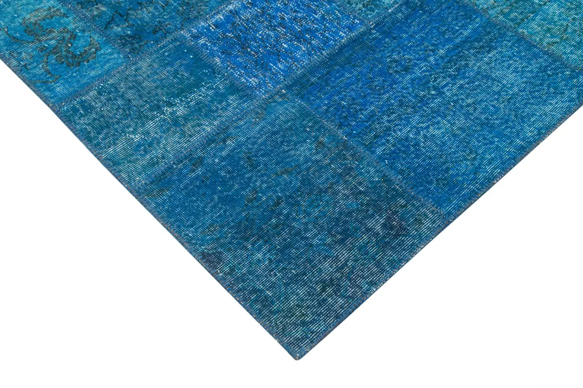 Patchwork Mavi Pamuk Üzerine Yün El Dokuma Kilim-206x298 - Görsel 4