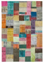 Patchwork Multi Pamuk Üzerine Yün El Dokuma Kilim-202x302