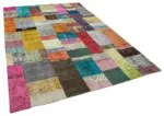 Patchwork Multi Pamuk Üzerine Yün El Dokuma Kilim-202x302 - Görsel 2