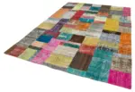 Patchwork Multi Pamuk Üzerine Yün El Dokuma Kilim-202x302 - Görsel 3