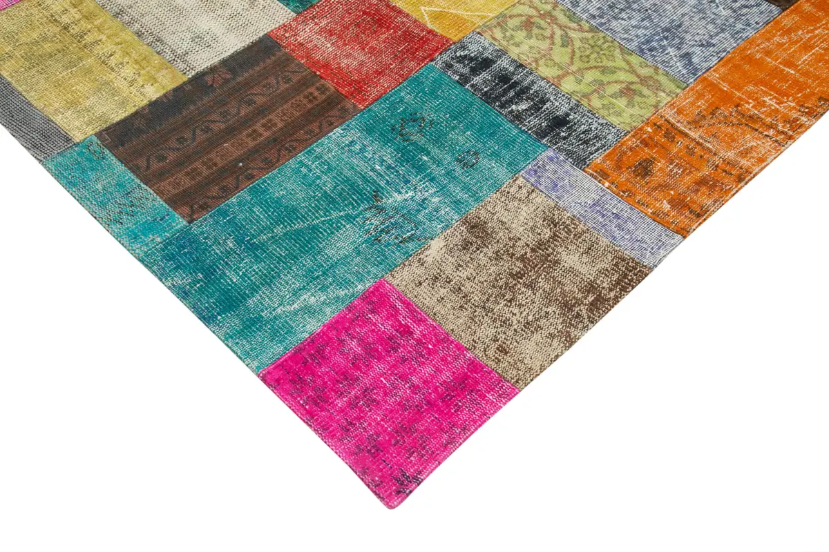 Patchwork Multi Pamuk Üzerine Yün El Dokuma Kilim-202x302 - Görsel 4