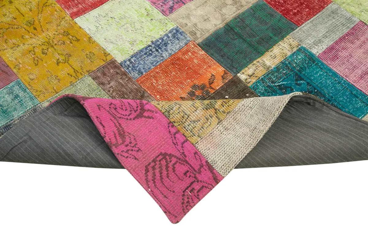 Patchwork Multi Pamuk Üzerine Yün El Dokuma Kilim-202x302 - Görsel 6