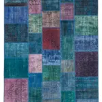 Patchwork Mavi Pamuk Üzerine Yün El Dokuma Kilim-202x300