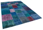 Patchwork Mavi Pamuk Üzerine Yün El Dokuma Kilim-202x300 - Görsel 2