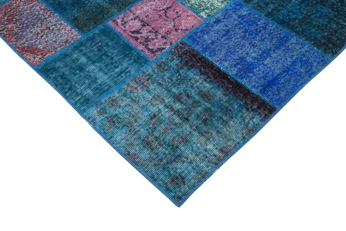 Patchwork Mavi Pamuk Üzerine Yün El Dokuma Kilim-202x300 - Görsel 4