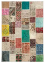 Patchwork Multi Pamuk Üzerine Yün El Dokuma Kilim-205x300