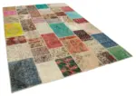 Patchwork Multi Pamuk Üzerine Yün El Dokuma Kilim-205x300 - Görsel 2