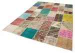 Patchwork Multi Pamuk Üzerine Yün El Dokuma Kilim-205x300 - Görsel 3