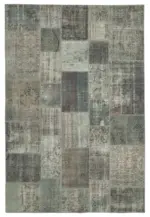 Patchwork Gri Pamuk Üzerine Yün El Dokuma Kilim-202x300