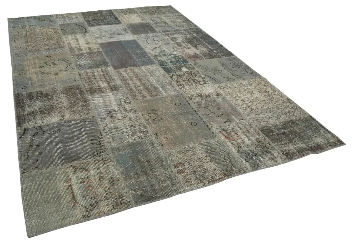 Patchwork Gri Pamuk Üzerine Yün El Dokuma Kilim-202x300 - Görsel 2