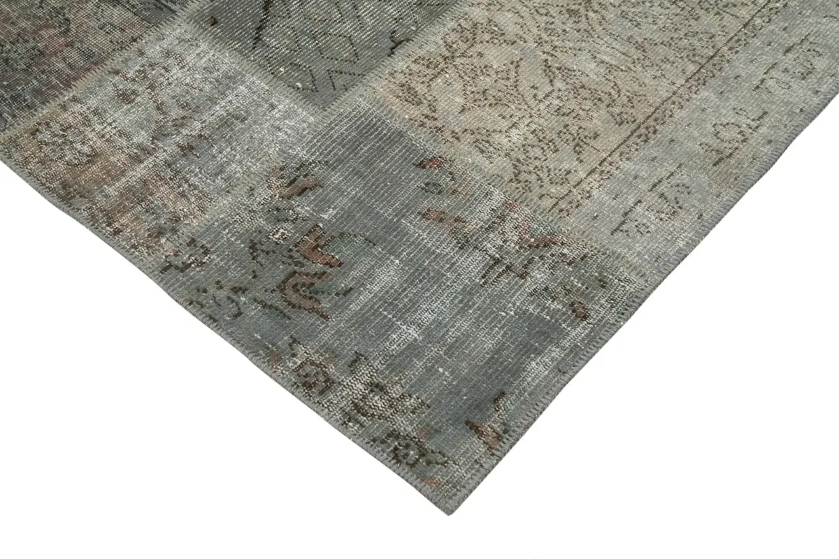 Patchwork Gri Pamuk Üzerine Yün El Dokuma Kilim-202x300 - Görsel 4
