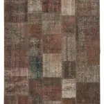 Patchwork Kahverengi Pamuk Üzerine Yün El Dokuma Kilim-202x298