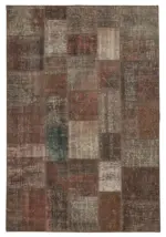 Patchwork Kahverengi Pamuk Üzerine Yün El Dokuma Kilim-202x298