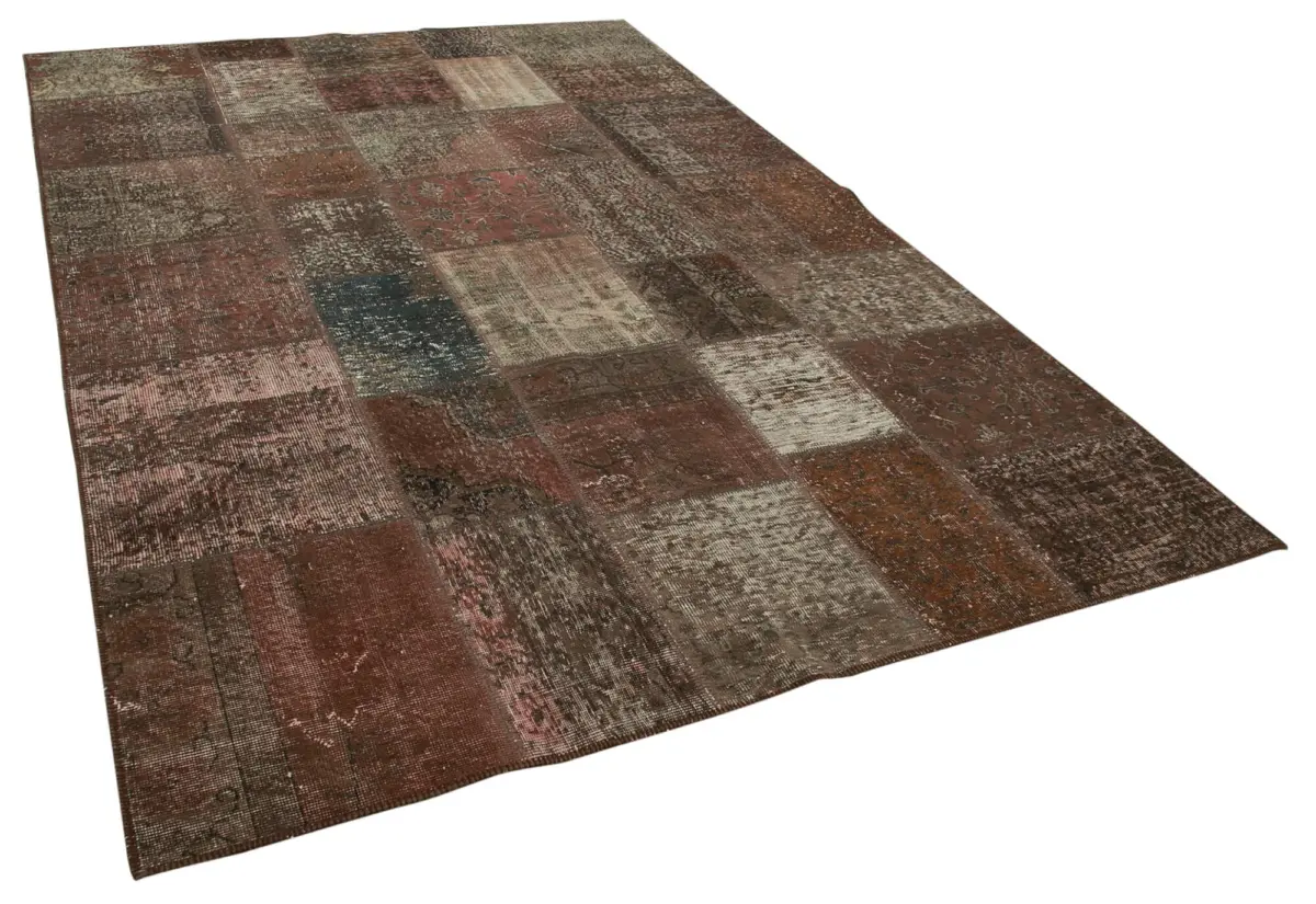 Patchwork Kahverengi Pamuk Üzerine Yün El Dokuma Kilim-202x298 - Görsel 2