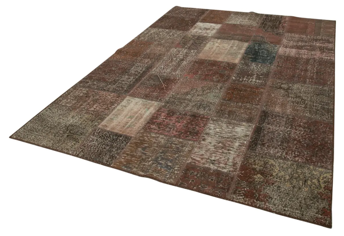 Patchwork Kahverengi Pamuk Üzerine Yün El Dokuma Kilim-202x298 - Görsel 3