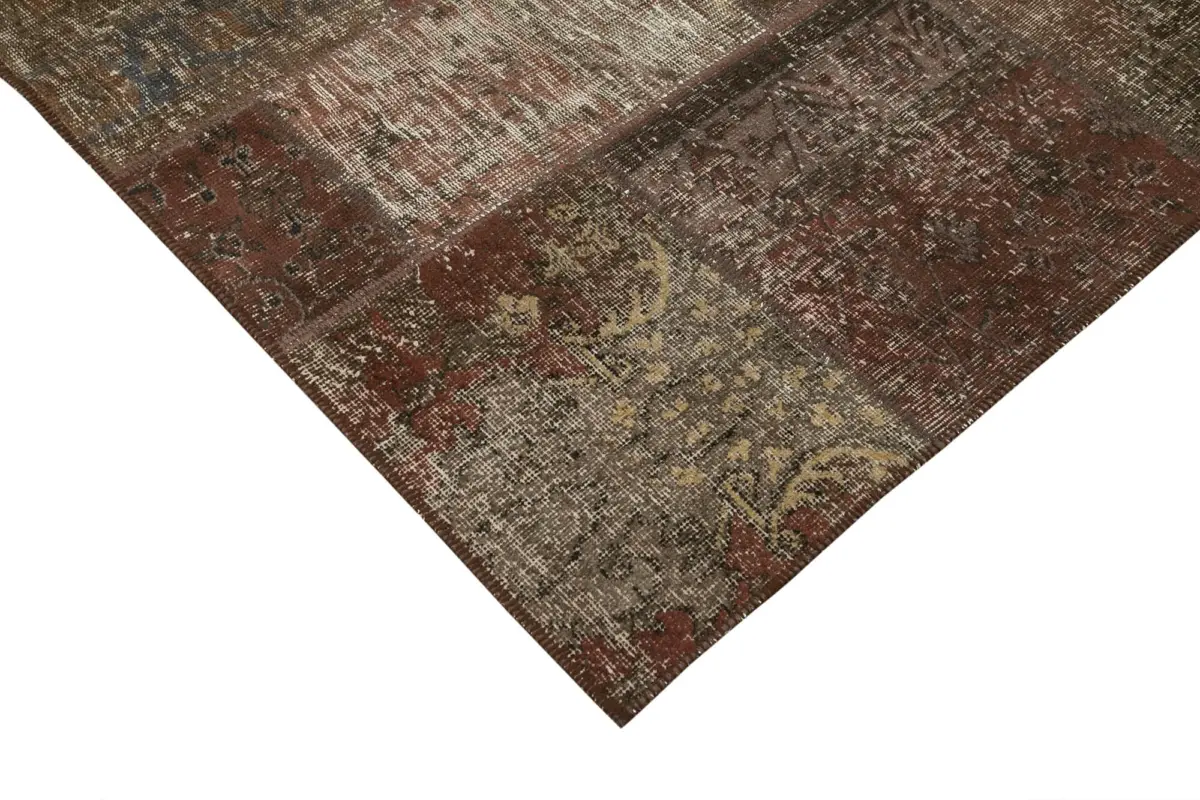 Patchwork Kahverengi Pamuk Üzerine Yün El Dokuma Kilim-202x298 - Görsel 4