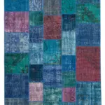 Patchwork Mavi Pamuk Üzerine Yün El Dokuma Kilim-203x300