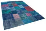 Patchwork Mavi Pamuk Üzerine Yün El Dokuma Kilim-203x300 - Görsel 2