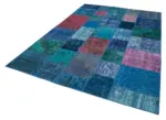 Patchwork Mavi Pamuk Üzerine Yün El Dokuma Kilim-203x300 - Görsel 3