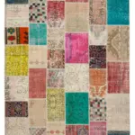 Patchwork Multi Pamuk Üzerine Yün El Dokuma Kilim-208x296